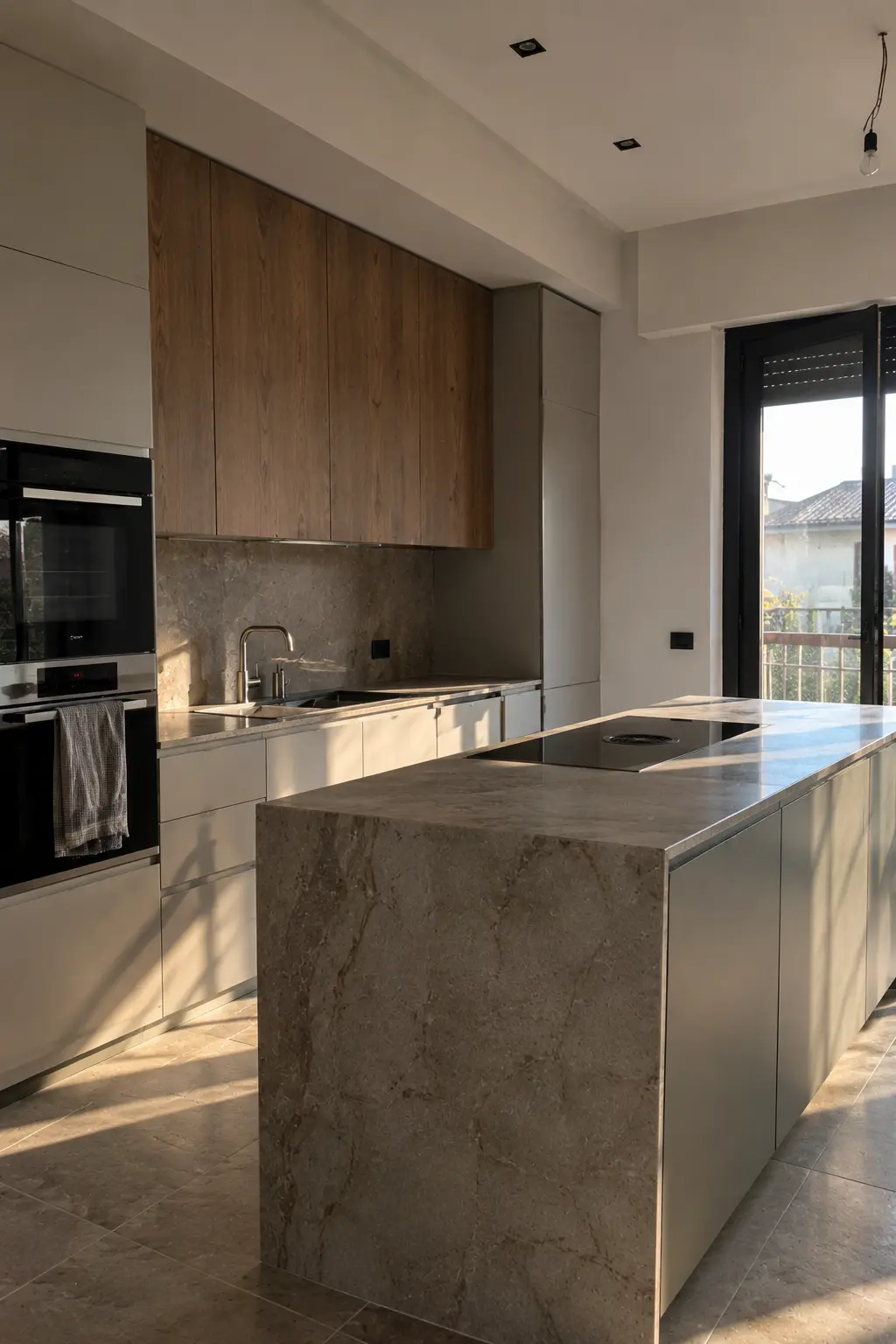 Cucina moderna ristrutturata con isola in pietra da Maestro Edilizia | Ristrutturazione Casa a Milano.